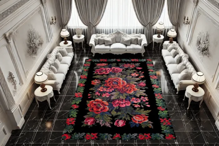 Midnight Rose Symphony Washable Rug