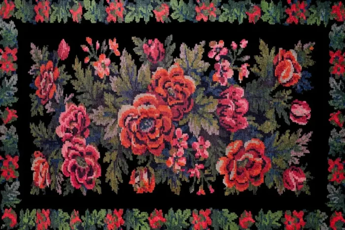 Midnight Rose Symphony Washable Rug