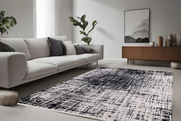 Monochrome Grid Texture Washable Rug