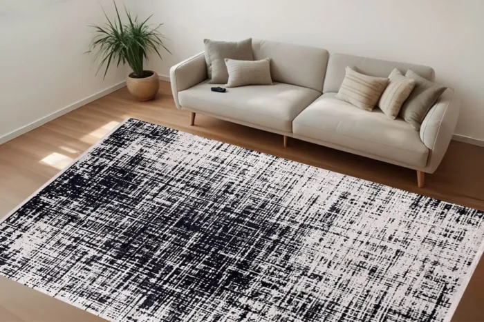 Monochrome Grid Texture Washable Rug