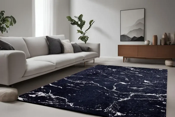 Midnight Marble Elegance Washable Rug