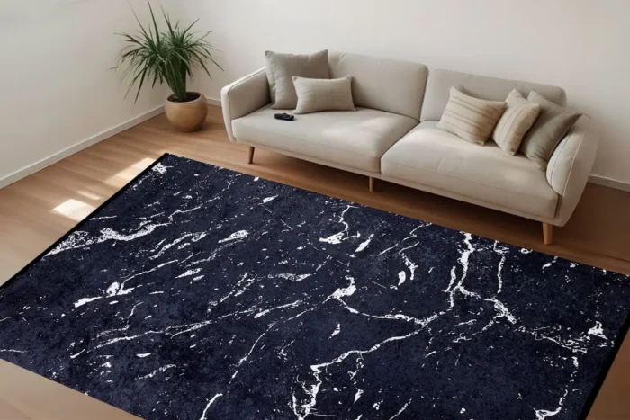 Midnight Marble Elegance Washable Rug