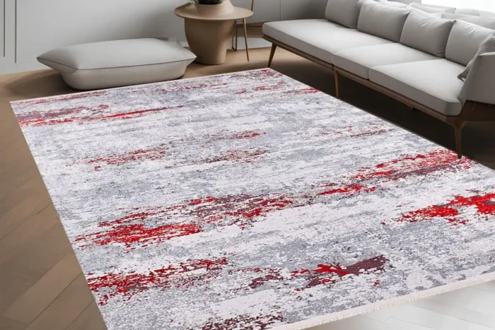 Crimson Splash Abstract Washable Rug