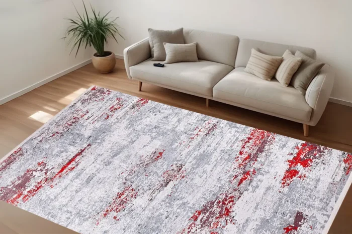 Crimson Splash Abstract Washable Rug