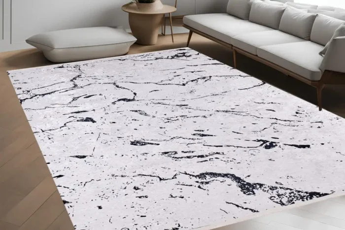 Black & White Marble Washable Rug