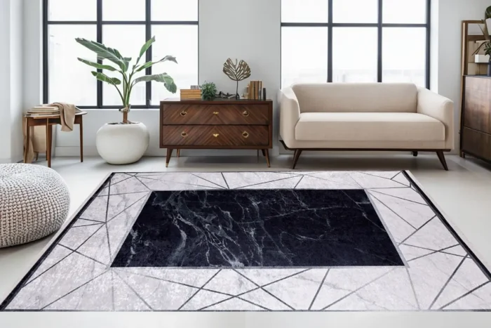 Marbles Geometry Washable Rug