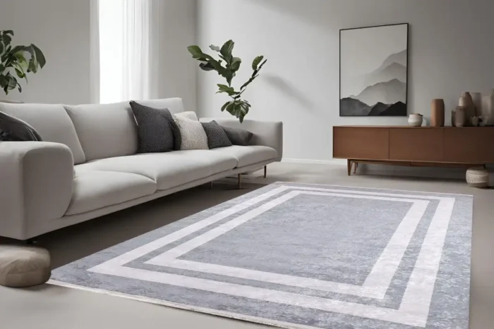 Modern Minimalist Grey Washable Rug