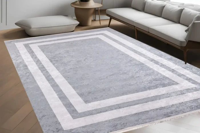 Modern Minimalist Grey Washable Rug