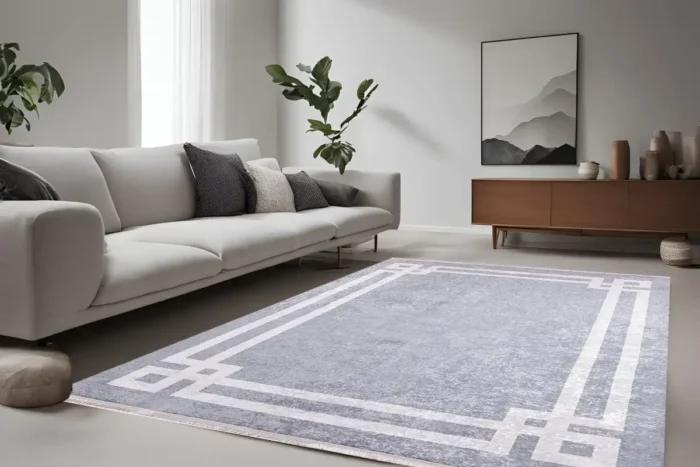 Modern Minimalist Gray Area Rug Washable Rug