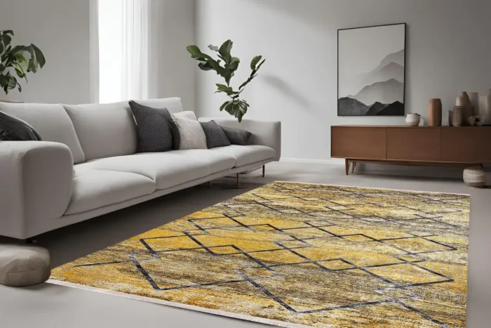 Golden Geometric Harmony Area Washable Rug