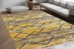 Golden Geometric Harmony Area Washable Rug