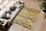 Golden Geometric Harmony Area Washable Rug