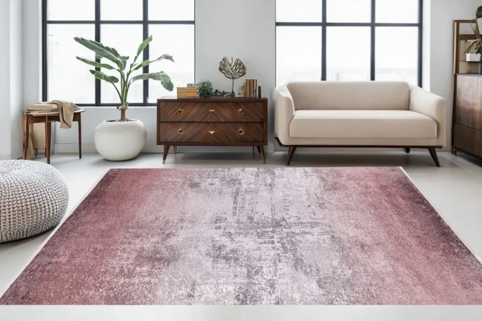 Blush Gradient Distressed Area Washable Rug