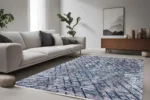 Modern Abstract Blue Geometric Washable Rug