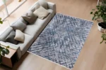 Modern Abstract Blue Geometric Washable Rug