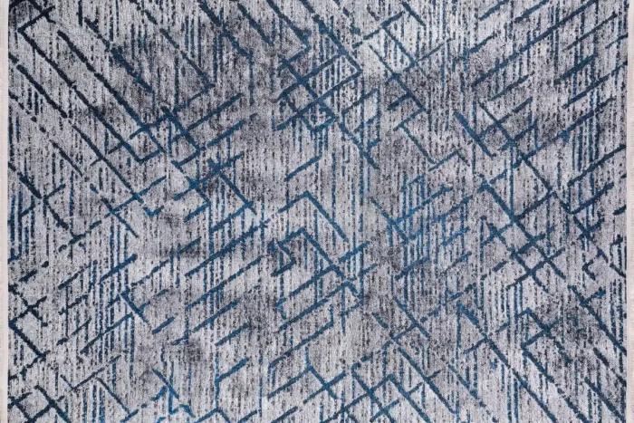 Modern Abstract Blue Geometric Washable Rug