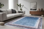 Greek Key Border Blue Washable Rug