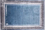 Greek Key Border Blue Washable Rug