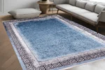 Greek Key Border Blue Washable Rug