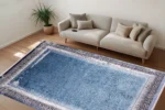 Greek Key Border Blue Washable Rug