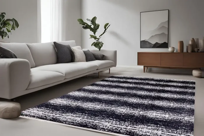 Monochrome Striped Abstract Washable Rug