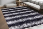 Monochrome Striped Abstract Washable Rug