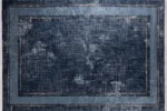 Navy Textured Border Area Washable Rug