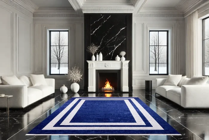 Royal Blue Modern Washable Rug