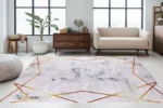 Geometric Marble Effect Area Washable Rug