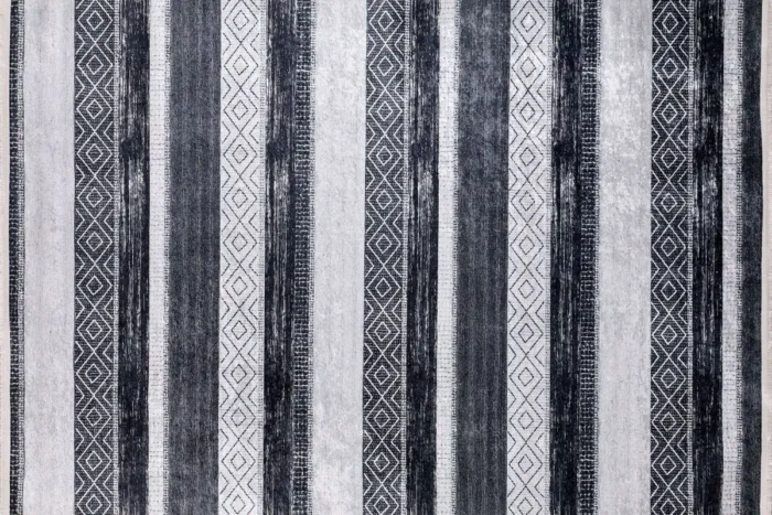 Monochrome Tribal Stripe Washable Rug