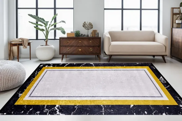 Golden Marble Elegance Washable Rug