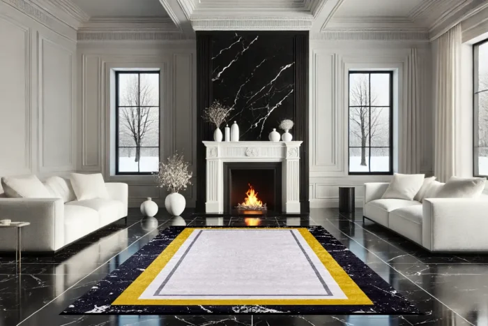 Golden Marble Elegance Washable Rug