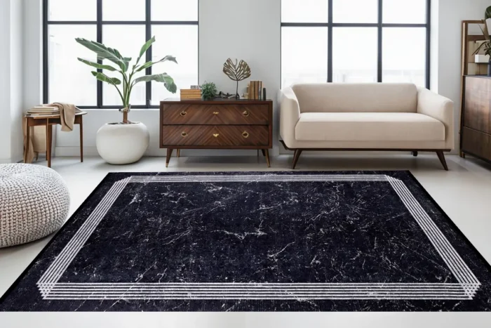 Noir Marble Elegance Washable Rug