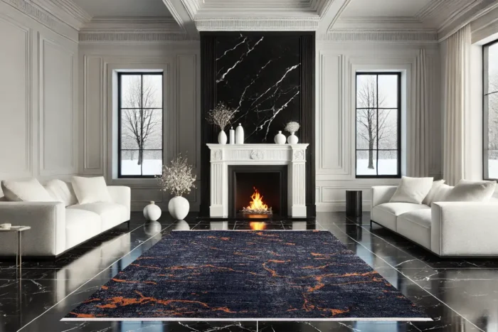 Black Lava Vein Washable Rug