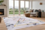 Golden Geometric Marble Rug Washable Rug