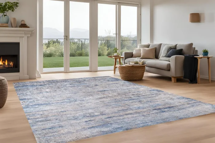 Calming Blue Tones Washable Rug