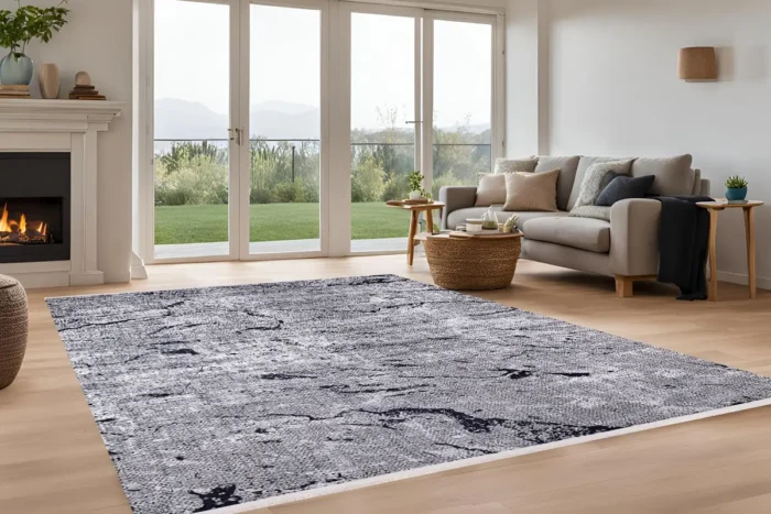 Monochrome Marble Washable Rug