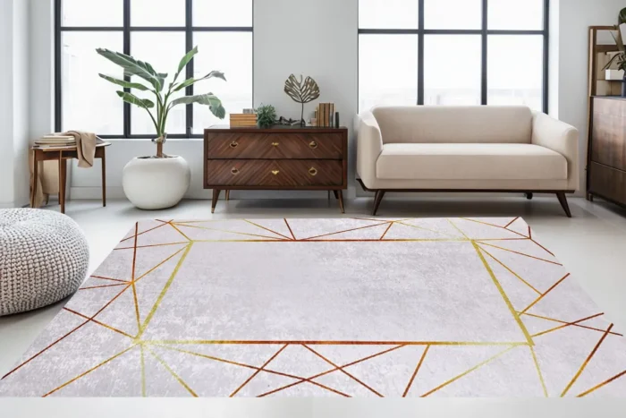 Golden Geometry Washable Rug