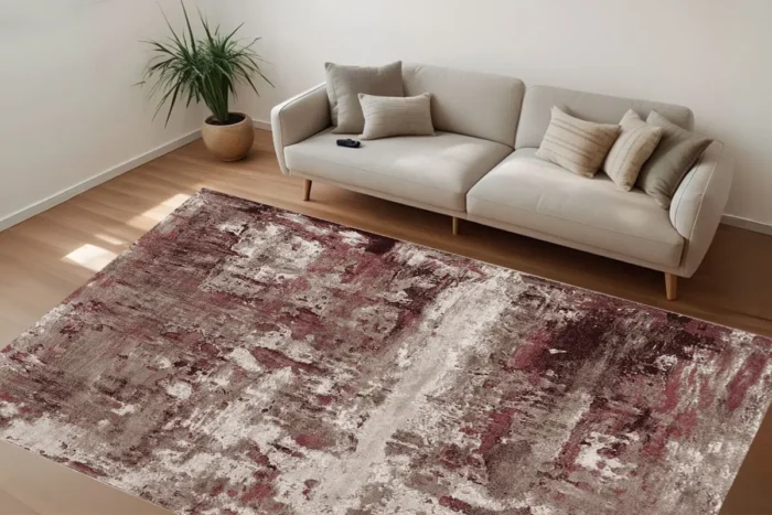 Rustic Red Abstract Washable Rug