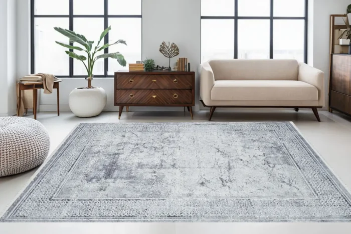 Silver Mosaic Washable Rug