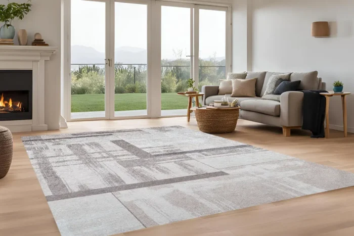 Silver Strata Washable Rug